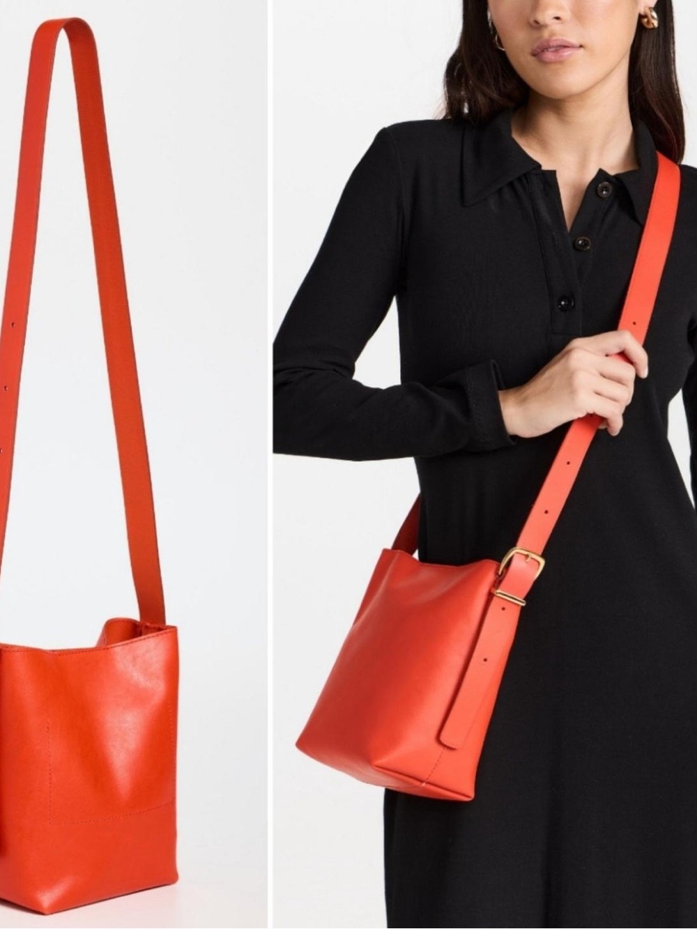 Madewell Red Leather mini Bucket Crossbody poppy